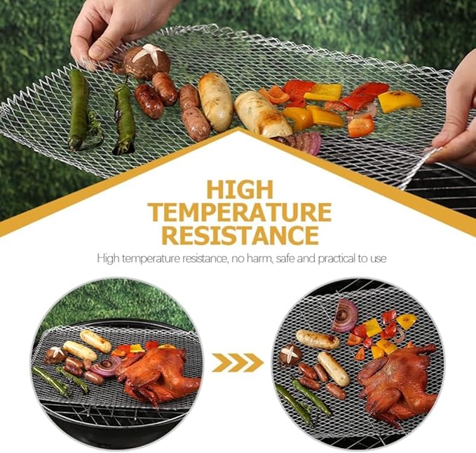 Luxshiny BBQ Grill Mesh Mat: 10Pcs Disposable Aluminum Grill Topper Broiler Net Pans Non-Stick Cooking Grid Grates Pad Baking Tools for Outdoor Camping Barbeque Picnics Backpacking Backyards