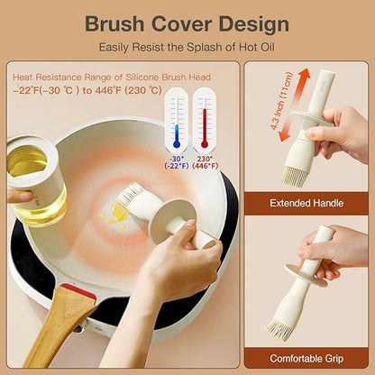 YARRAMATE 2pcs 300ml / 10oz Oil Dispenser with Brush - Glass Oil Dispenser for Kitchen with Silicone Heat Resistant Brush - Cooking Brush for Oil and Sauce Cooking BBQ Grill Frying - Black&White