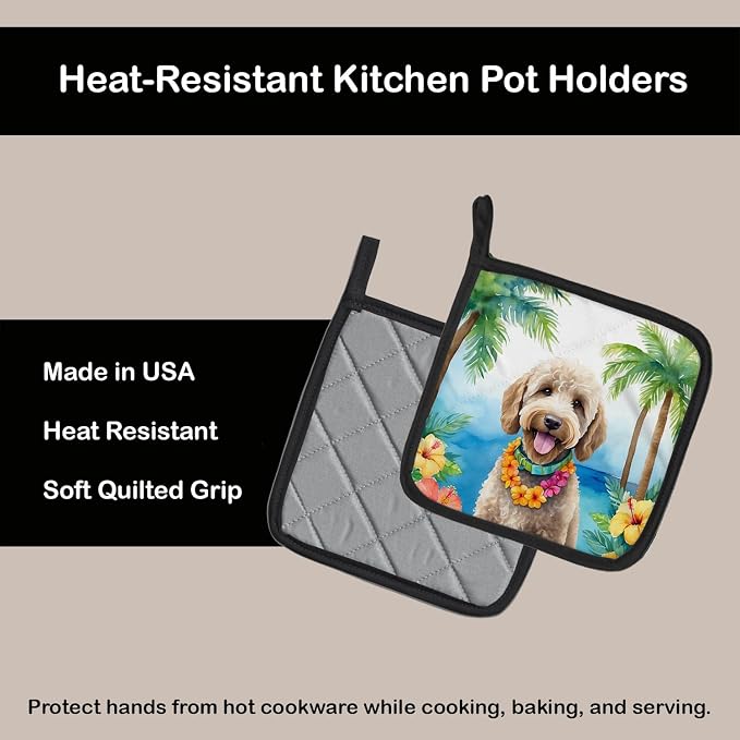 Caroline's Treasures Labradoodle Luau Pair of Pot Holders Kitchen Heat Resistant Pot Holders Sets Oven Hot Pads for Cooking Baking BBQ, 7 1/2 x 7 1/2
