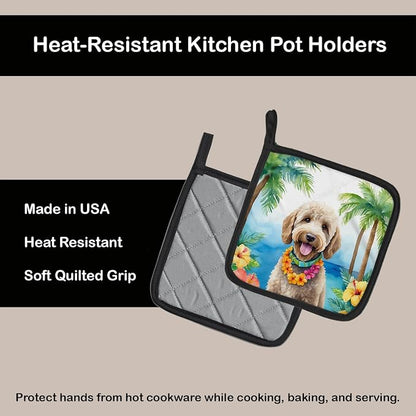 Caroline's Treasures Labradoodle Luau Pair of Pot Holders Kitchen Heat Resistant Pot Holders Sets Oven Hot Pads for Cooking Baking BBQ, 7 1/2 x 7 1/2