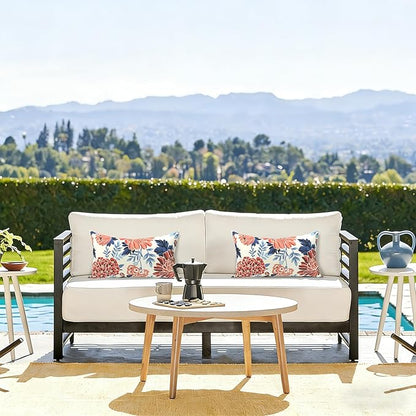 LVTXIII Set of 2 Patio Lumbar Pillow Covers ONLY, 12" x 20" Fade Resistant Outdoor Lumbar Pillow Cases, Fluffy Decorative Garden Lumbar Cushions Covers for Home Patio Coach Sofa Use, Red Chrysanthemum