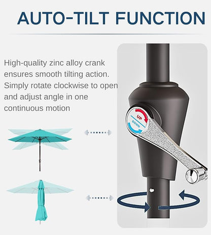 9FT Auto-Tilt Patio Umbrella|Outdoor Market Table Umbrella with 8 Fiberglass Ribs for Pool,Deck&Backyard
