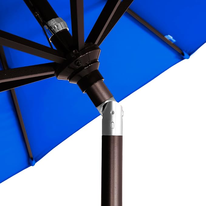 California Umbrella 12-Year-Non-Fading, 9Ft Premium Sunbrella Patio Umbrella, Hand-Crank, Button-Tilt, Bronze Frame, Pacific Blue Fabric