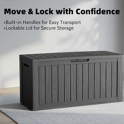 90 Gallon Deck Box Outdoor Storage Box Waterproof for Patio Furniture,Outdoor Cushions,Garden Tools and Pool Supplies,Lockable, Resin and Easy to Install Black