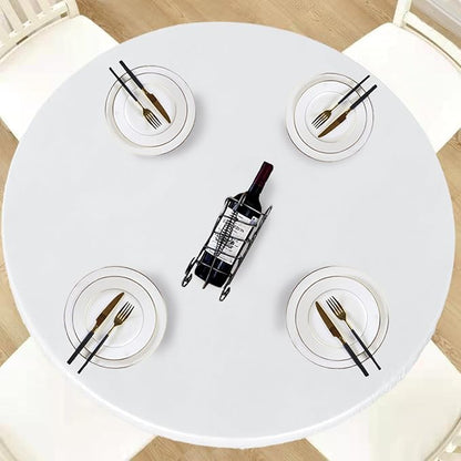 LUSHVIDA Round Waterproof Table Cover Elastic Vinyl Fitted Tablecloth Elastic Edged Plastic Table Cloth (White, Best for Up to 45"-56" Round)