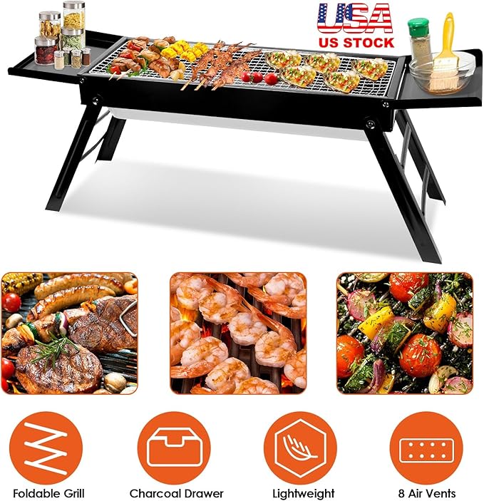 Portable BBQ Griddle, Foldable Kabob Barbecue for Outdoor Hibachi BBQ Lamb Skewer Camping Barbecue Grill in Garden Backyard Party Picnic Travel