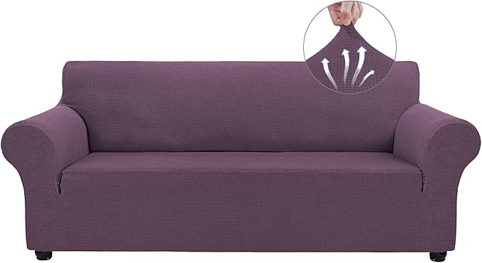Asnomy Stretch Couch Covers for Sofa Washable, 3 Cushion Couch,Gray Purple | 1-Piece Sofa Covers(78"-94") 3-Seater Furniture Protector Soft Jacquard,Non-Slip Elastic Bottom For Dogs & Kids
