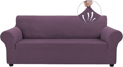 Asnomy Stretch Couch Covers for Sofa Washable, 3 Cushion Couch,Gray Purple | 1-Piece Sofa Covers(78"-94") 3-Seater Furniture Protector Soft Jacquard,Non-Slip Elastic Bottom For Dogs & Kids