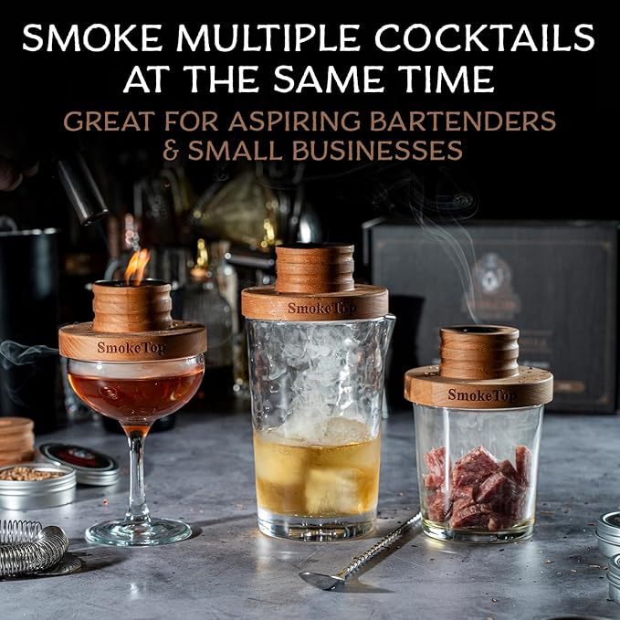SmokeTop® 5 Pack Cocktail Smoker Kit - Premium Drink Smoker for Whiskey, Bourbon, Cocktails - Professional Bar Tool for Bartenders & Home Bars, includes 5x2oz Wood Chip Sample - by Middleton Mixology