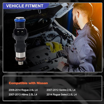 HiSport Fuel Injector 0280158130 Compatible with Nissan Altima 2007-2013,Rogue Select 2014-2015,Sentra 2007-2012,Rogue 2008-2013 2.5L 4PCS
