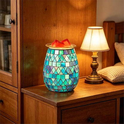 Dicimi Electric Wax Warmer, Mosaic Glass Scented Wax Melt Lamp with Night Light, Flameless Aromatherapy Melter for Home Decor, Unique Gift for Women Mom