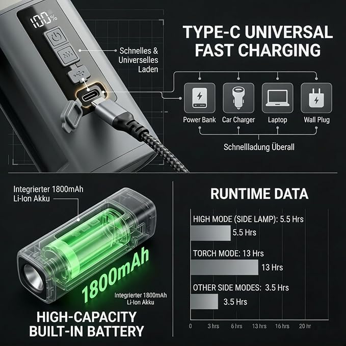 1500LM Telescopic Magnetic Work Light, Rechargeable Foldable LED Inspection Lamp with 7 Modes, Digital Battery Display & Red SOS, Portable Camping Lantern for Car Repair, DIY, Mechanics