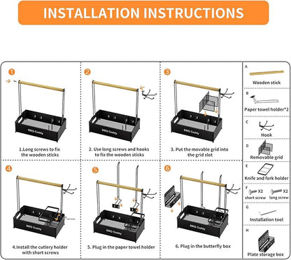 Grill Caddy, BBQ for Outdoor Grill with 2 Paper Towel Holders, Picnic BBQ Condiment Utensil Organizer Caddy for Outdoor Cooking, Rv, Camping Essential, Camper Must Haves,Gifts for Men