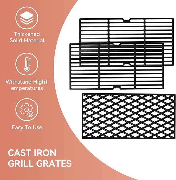 DGH450CRP Cooking Grates for Dyna-Glo Gril, Fits DGH450CRP-D DGH474CRP DGH485CRP DGF493BNP DGB495SDP-D DGB494SPB DGB463CNP DGH451CRP DGH483CRP 4 Burner Gas Grills, Cast Iron Replacement Grill Grates