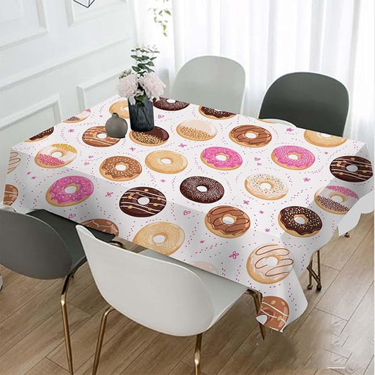 TKS MITLAN Donuts Tablecloth 60x84 Inch Rectangular Sweet Food Heart Shape Dots Chocolate Sauce Dessert Oblong Table Cloth Kitchen Table Decorations for Home Dinner Party