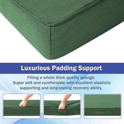 IASEAHK Patio Chair Cushions, 19" x 19" x 3" Outdoor Chair Cushions Set of 4, Waterproof Outdoor Cushions for Patio Furniture, Outdoors Seat Cushions with Handle and Ties, Forest Green