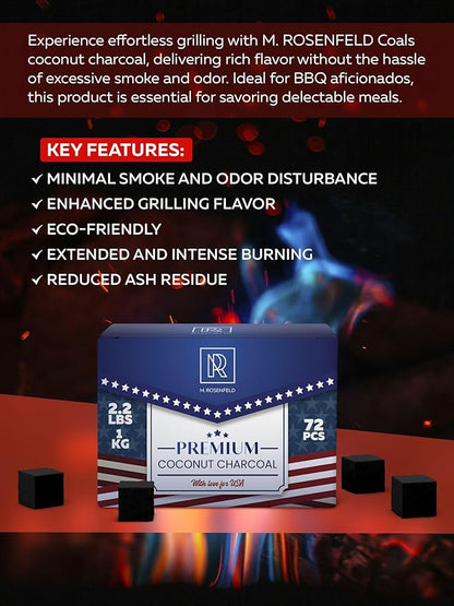 Premium Coconut Charcoal Cubes - Coconut Coals XL Pack of 72 Count & 1 KG (2.2 lbs) – Premium Quality 25mm (1x1x1 in) – 100% Natural Coconut Charcoal Cubes – NOT Quick Light - Pack of 1