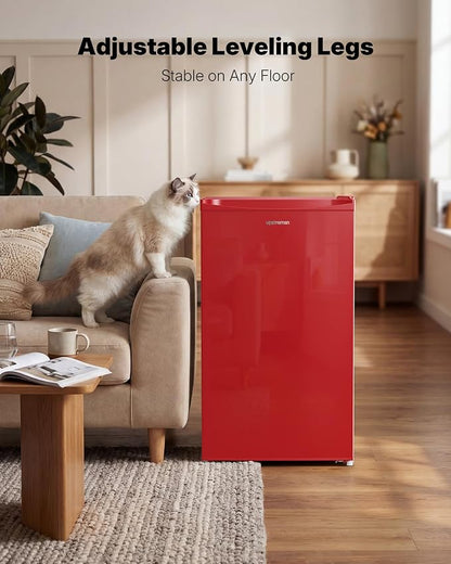 Upstreman 3.2 Cu.Ft Mini Fridge with Freezer, Red-BR321 | Adjustable Thermostat, Energy Saving, Low Noise, Reversible Door, Small Refrigerator for Dorm, Bedroom, Office