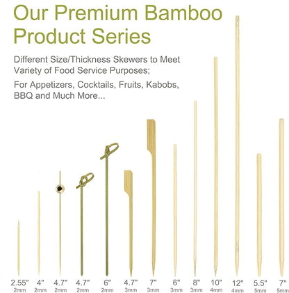 Minisland Premium 8 Inch Bamboo Skewers for Appetizers Fruit Kabobs 3mm Thin Long Wooden BBQ Grill Food Sticks 100 Counts -MSL165