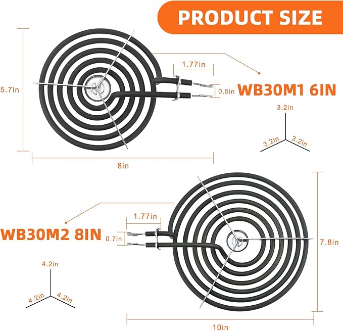 Electric Stove Burner Drip Pans WB31M19(8”) WB31M20(6”) Electric Stove Top Burner Replacement WB30M1(6") WB30M2(8") Compatible for G-E Hot-point Ken-more General Electric Stove Parts by MIFLUS