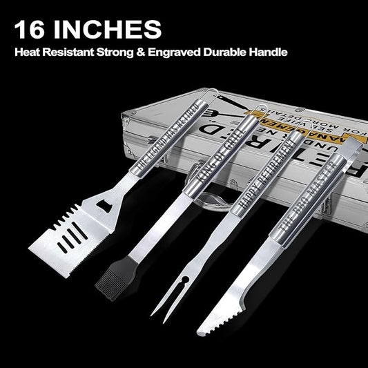 Retirement Gifts for Men, Retired Gifts for Men, Dad, Grandpa, Coworker, Teacher, Boss, Retirees Heavy Duty Grilling Accessories for BBQ, Thick Stainless Steel Grill Utensils with Non-Slip Handle Tool