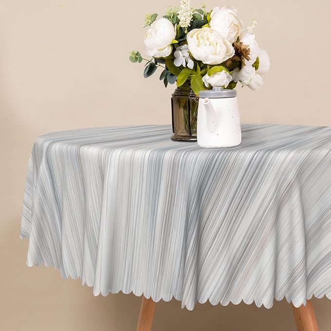 Gray Striped Round Table Cloth for Rectangle White Vintage Grain Retro Texture Washable Table Cover 70 Inch Polyester Stain Resistant Cloth Table Cover for Home Restaurant Picnic Camping BBQ