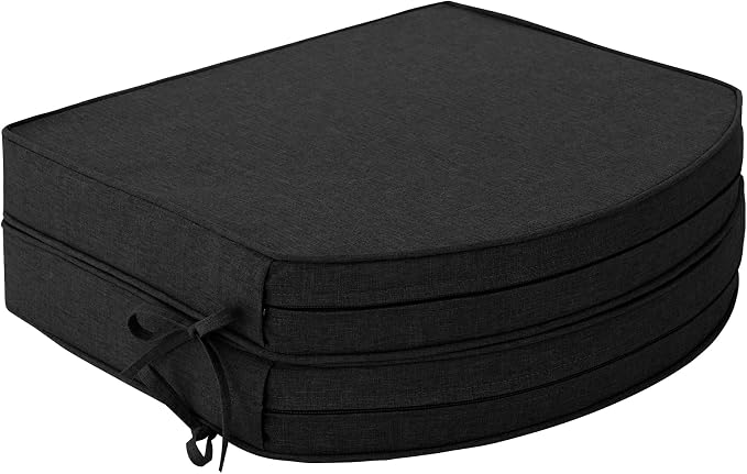Outdoor Chair Cushions, D Shaped, Set of 2, 18.5 x 16 Inch, Black | Fade-Resistant, Water-Resistant, Patio Furniture Seat Chair Pads Replacement, Non-Slip Bottom with Ties, Removable Cover