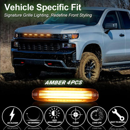 LED Front Grille Lights for 2019 Silverado 1500 Accessories 2020 2021 Grill Lights for Custom Trail Boss WT (Amber,5PCS)