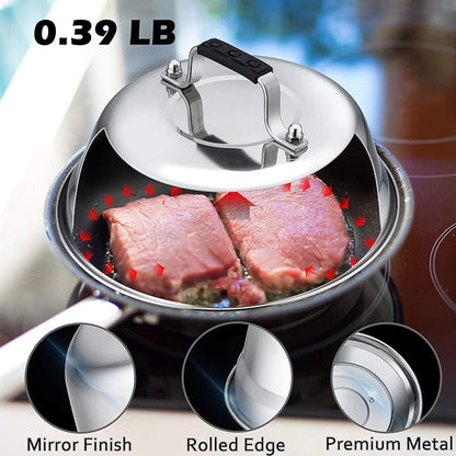 Cheese Melting Dome Set of 3, Leonyo 9"-6.5" Stainless Steel Steam Basting Cover for Griddle Grill, Heavy Duty Metal Griddle Accessories for BBQ Flat Top Kitchen Cooking Burger, Heat Resistant Grip