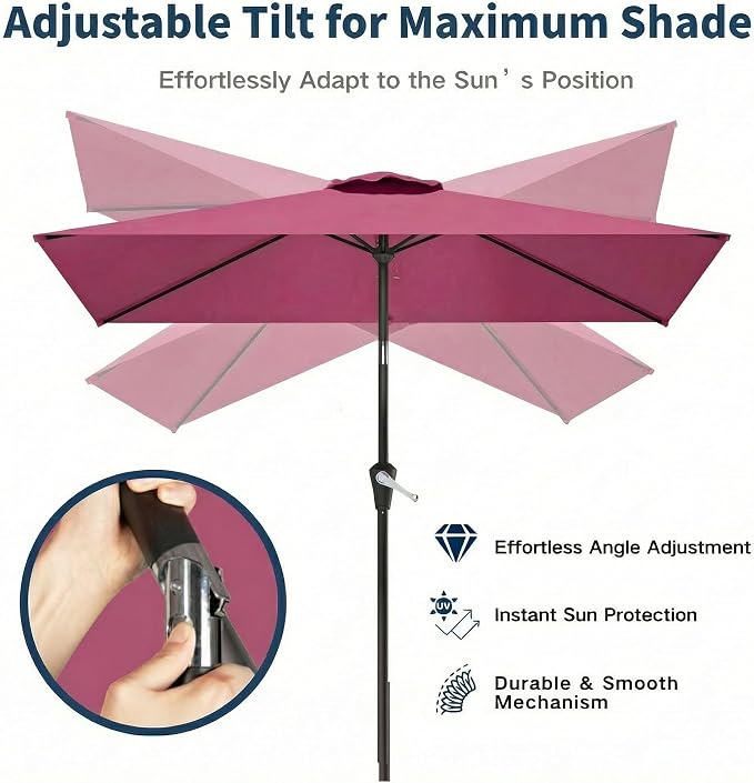 6.5' x 10' Rectangular Patio Umbrella Large Outdoor Market Umbrella w/UV Protection, Push Button Tilt and Crank Lift, Rectangle Table Umbrella for Garden, Deck, Pool, Patio, Rose Pink