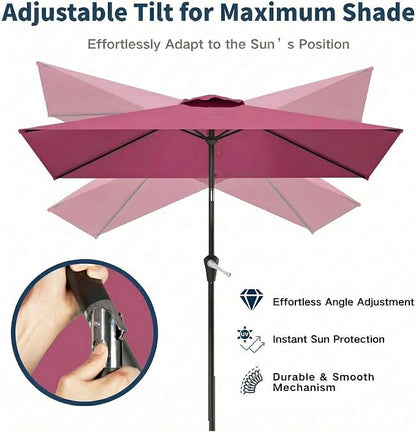 6.5' x 10' Rectangular Patio Umbrella Large Outdoor Market Umbrella w/UV Protection, Push Button Tilt and Crank Lift, Rectangle Table Umbrella for Garden, Deck, Pool, Patio, Rose Pink
