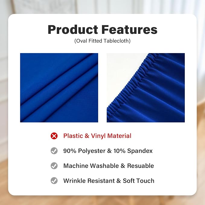 NEWISHER Round Fitted Table Cover Spandex Stretch Tablecloth 60 inch | Elastic Edged Table Cloth, Blue Table Top Cover, Washable Tablecloth for Dining Picnic Patio
