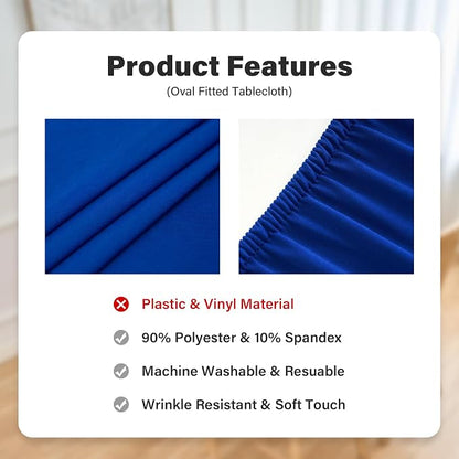 NEWISHER Round Fitted Table Cover Spandex Stretch Tablecloth 60 inch | Elastic Edged Table Cloth, Blue Table Top Cover, Washable Tablecloth for Dining Picnic Patio