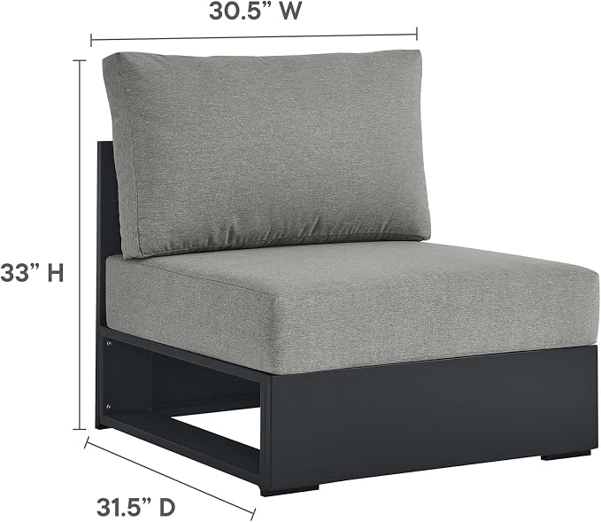 Modway Tahoe Aluminum Armless Patio Gray Modular Weather-Resistant Cushions-Perfect as Club Outdoor Lounge Chair