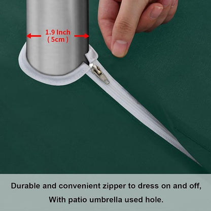 YETTASBIN Hunter Green Outdoor Tablecloth 60 Inch Waterproof Stain Wrinkle Resistant Washable Round Table Cover with Umbrella Hole and Zipper for Patio BBQ Backyard Holiday Party Decor