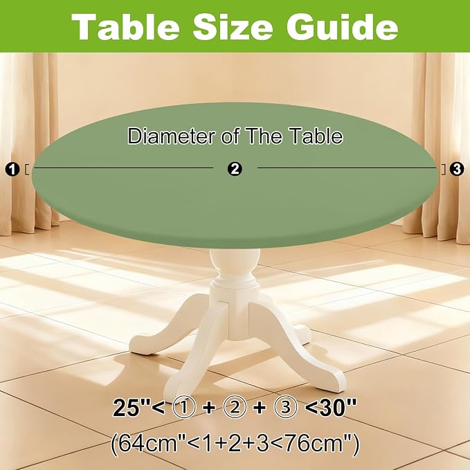 Smiry Round Spandex Tablecloth, Elastic Fitted Washable Tablecloths for 25"-30" Tables, Waterpoof Stretch Picnic Table Cover for Dining, Indoor and Outdoor, Sage Green