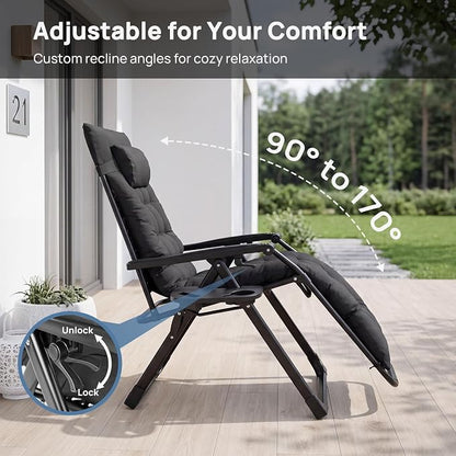 DUMOS Zero Gravity Chair, Lounge Chair Outdoor with Cup Holder Tray | Folding Reclining Chairs for Indoor, Outside, Beach, Camping and Patio, Black