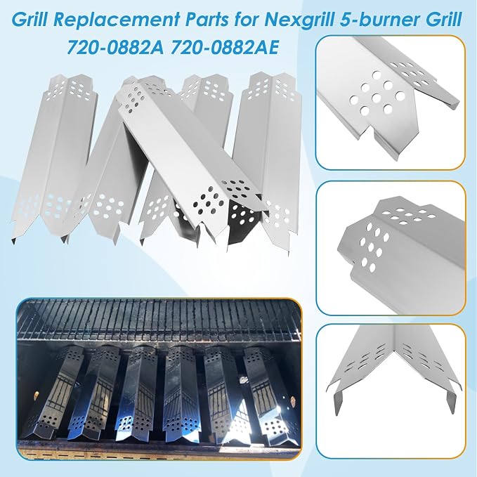 Grill Parts for Nexgrill Evolution Infrared Plus 5-Burner 720-0882A 720-0882AE 730-0882 730-0882AE, Heat Shield and Burner for Nexgrill Replacement Parts 5 Burner 720-0882A