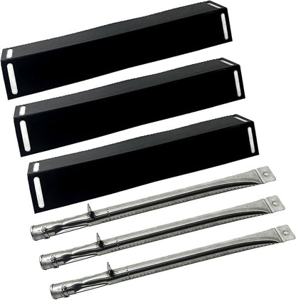 Parts Kit DG116 Replacement for BBQ Grillware GGPL-2100 Gas Grill Burners, Heat Plates-3 Pack (Stainless Steel Burner + Porcelain Steel Heat Plate)