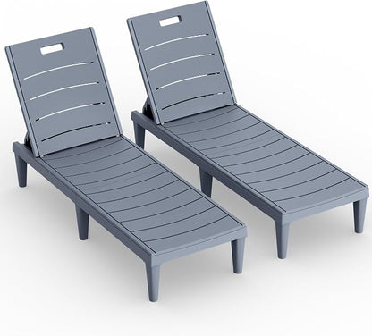 Greesum Outdoor Chaise Lounge Chair Set of 2, Gray | Waterproof 5-Position Adjustable PP Sun Loungers for Patio, Poolside, and Beach Sunbathing