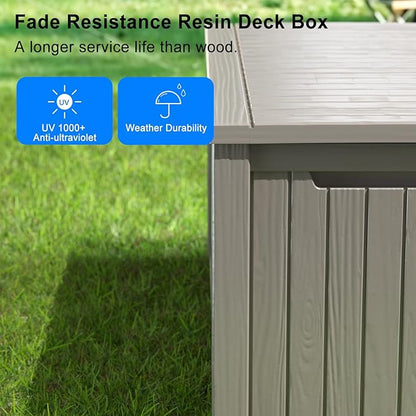 PatioZen 180 Gallon Deck Box,Resin Outdoor Storage Box with Lockable for Patio Furniture, Pool Accessories, Garden Tools Waterproof Outside Storage Box (Grey)
