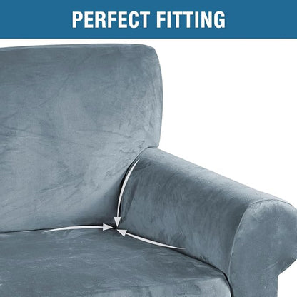 H.VERSAILTEX Stretch Velvet Sofa Covers for 3 Cushion Couch Covers Sofa Slipcovers Furniture Protector Soft with Non Slip Elastic Bottom, Crafted from Comfy Rich Velour (Sofa 72'-90', Stone Blue)