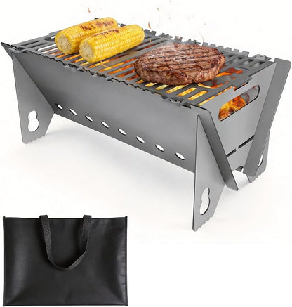 Portable charcoal Grill,Foldable Heavy Duty Camping,Non-Toxic | 15.7"x9.1"x7.9",2mm Steel Construction for Outdoor Cook, Family BBQ, Picnic，Detachable, Folds to 3cm Flat for Easy Storage