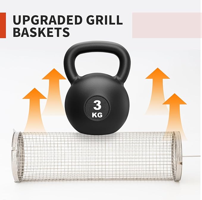 Nesting Rolling Grill Baskets 2PCS,304 Stainless Steel BBQ Tools with Removable Wooden Handle for Vegetables,Shrimp,Camping,Backyard,Outdoor Grilling Accessories,Grilling Gifts for Men