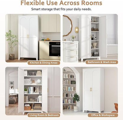Zevemomo 71" Metal Pantry Cabinet, Tall Metal Storage Cabinet for Kitchen | Steel Cabinet with 2 Doors and 4 Adjustable Shelves, Freestanding Cupboard for Kitchen, Bathroom, Dinning Room or Laundry