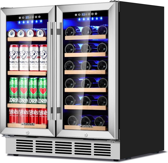 30 Inch Wine and Beverage Refrigerator Dual Zone Wine Fridge Beverage Cooler with Glass Door, Large Capacity Holds 110 Cans and 30 Bottles Built In or Freestanding for Home Bar, Kitchen