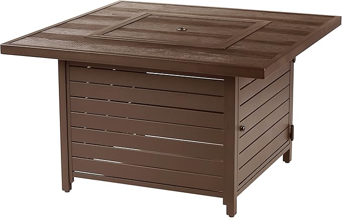 Oakland Living Square 42 in. x 42 in. Aluminum Propane Fire Pit Table with Glass Beads, Two Covers, Lid, 57,000 BTUs in Brown Finish