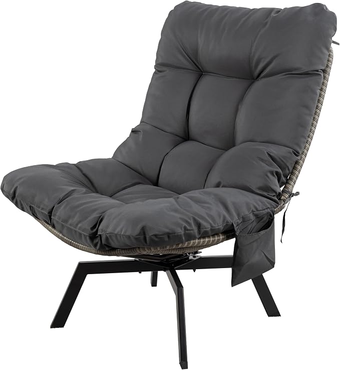 Shintenchi Outdoor Wicker Swivel Chair,Grey Rattan Patio Rotating Chair with Cushion,360° Rotation Patio Lounge Chairs for Living Room Bedroom Backyard Balcony(Grey Cushion)