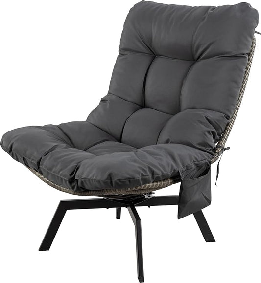 Shintenchi Outdoor Wicker Swivel Chair,Grey Rattan Patio Rotating Chair with Cushion,360° Rotation Patio Lounge Chairs for Living Room Bedroom Backyard Balcony(Grey Cushion)