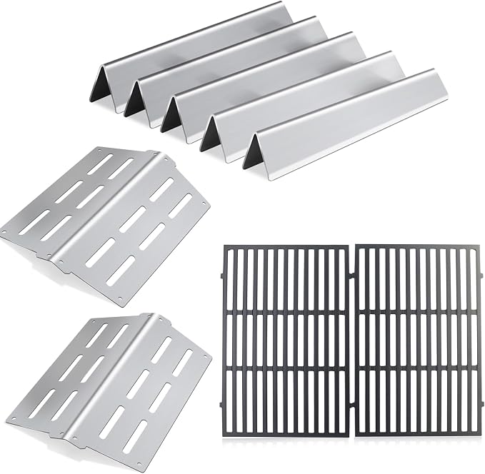 Grill Replacement Parts for Weber Genesis 300 Series, 7620, 7622, 7524 | Stainless Steel Flavorizer Bars, Heat Deflector and Cast Iron Grill Grates E310 E320 E330 S310 S320 S330 EP310 EP320 EP330